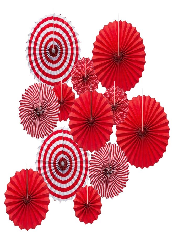 INPLUSTOP Hanging Paper Fans Set 12PCS Red Party Decorations Round Fan Wall Decor Paper Garlands Flower Decorative for Birthday Festival Party Wedding Graduation Events Accessories - Image 4